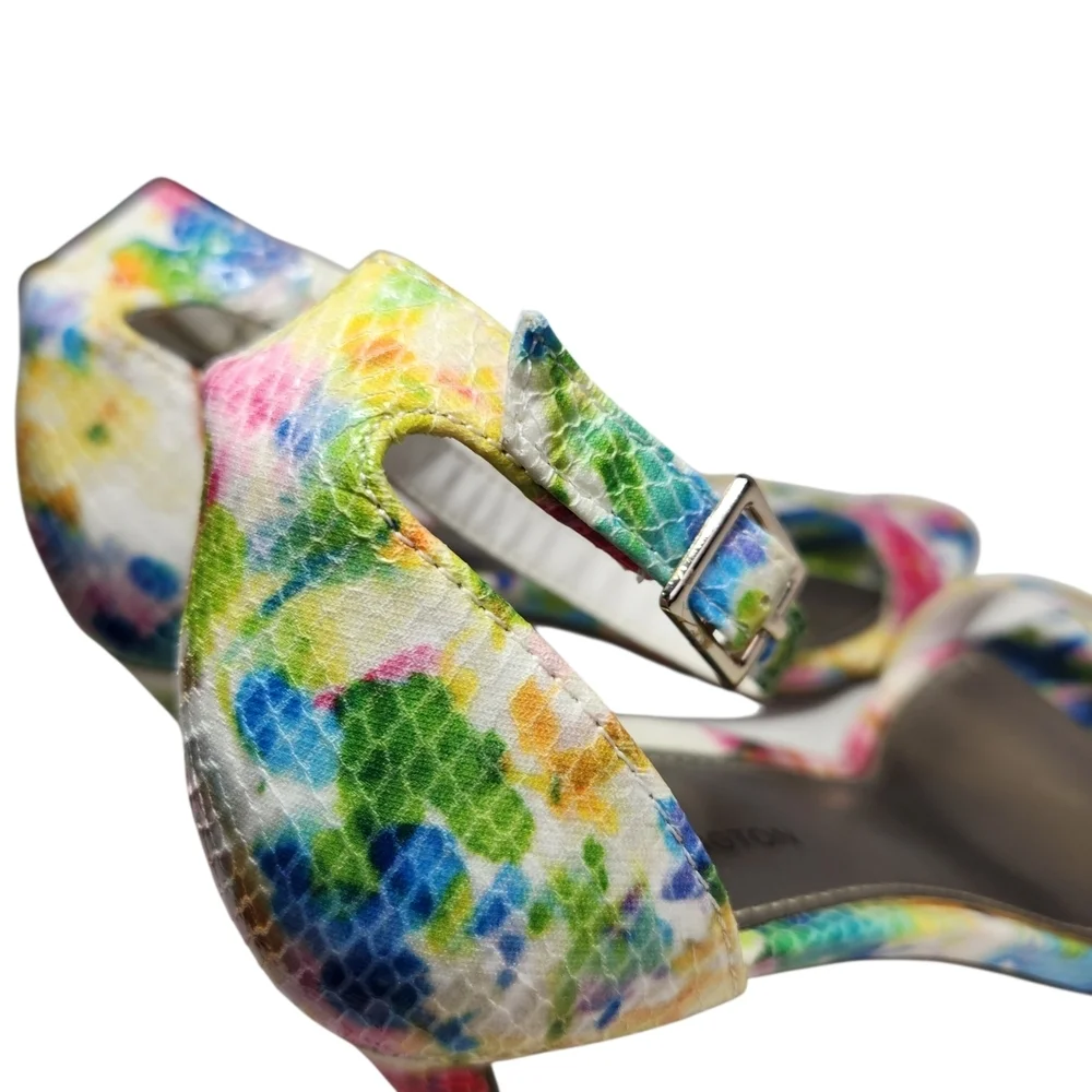 Worthington Bristol Ankle Strap Sandals Heels Rainbow Multi Faux Snakeskin Sz 6